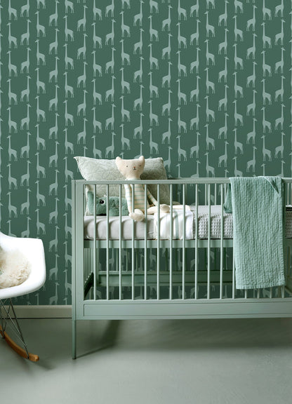 Chesapeake Vivi Teal Giraffe Wallpaper, 20.9-in by 33-ft