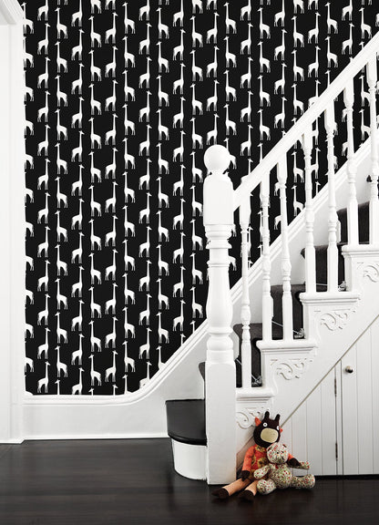 Chesapeake Vivi Black Giraffe Wallpaper, 20.9-in by 33-ft