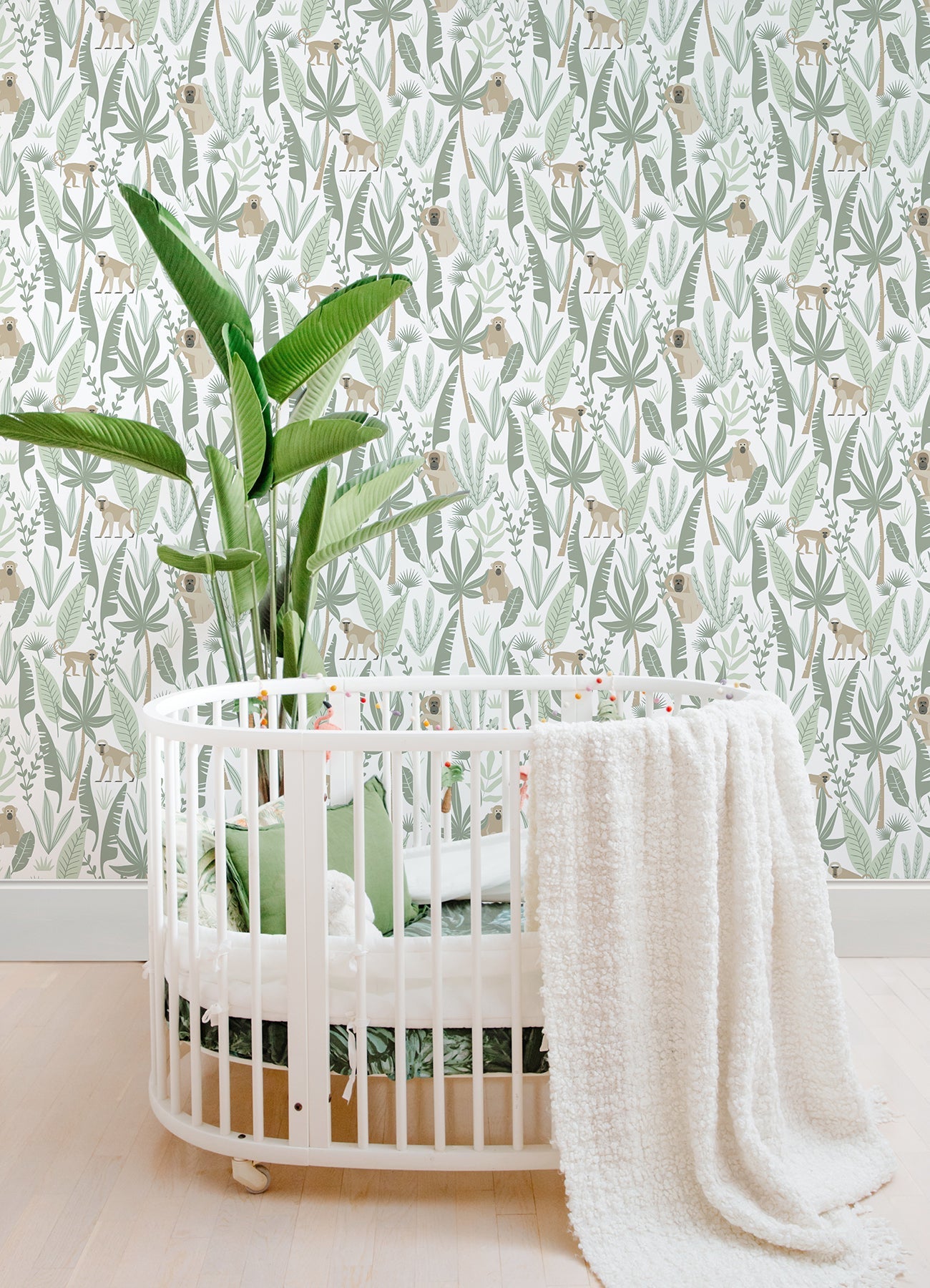 Chesapeake Kiki Light Green Monkeys Wallpaper, 20.9-in by 33-ft