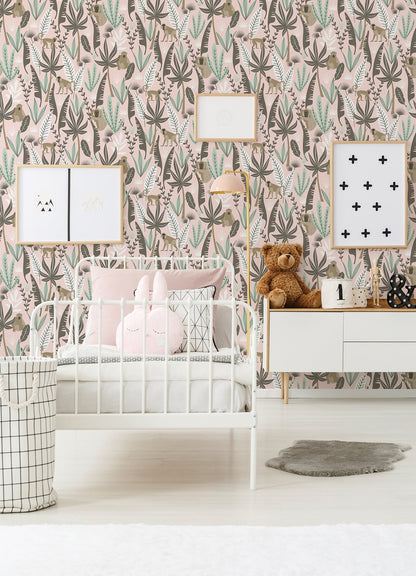 Chesapeake Kiki Pink Monkeys Wallpaper, 20.9-in by 33-ft