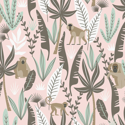 Chesapeake Kiki Pink Monkeys Wallpaper, 20.9-in by 33-ft