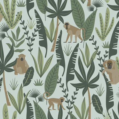 Chesapeake Kiki Green Monkeys Wallpaper, 20.9-in by 33-ft