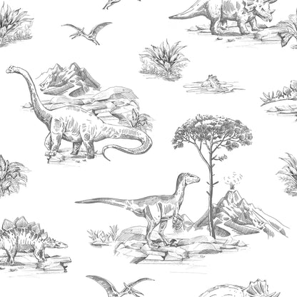 Chesapeake Isolde Charcoal Dinosaurs Wallpaper, 20.9-in by 33-ft