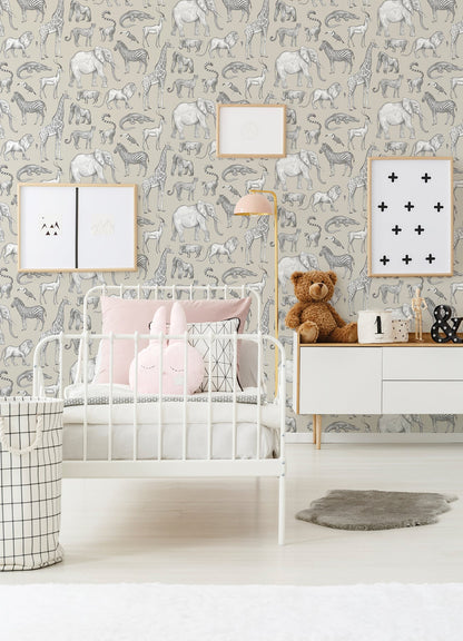 Chesapeake Kenji Taupe Safari Wallpaper, 20.9-in by 33-ft