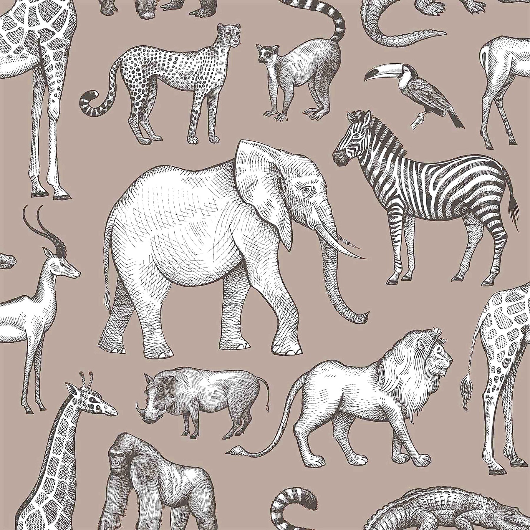 Chesapeake Kenji Light Brown Safari Wallpaper, 20.9-in by 33-ft