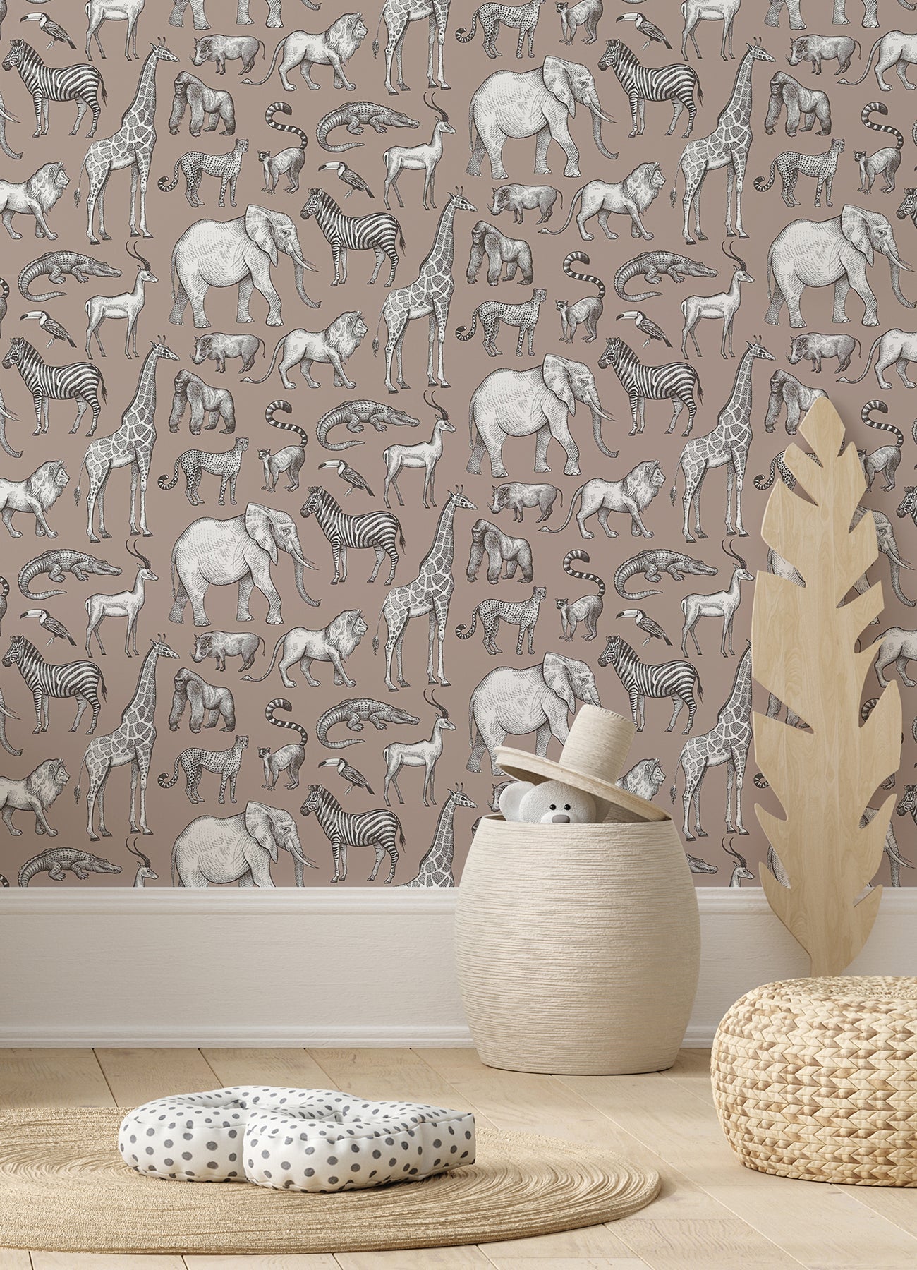 Chesapeake Kenji Light Brown Safari Wallpaper, 20.9-in by 33-ft