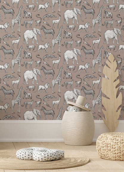 Chesapeake Kenji Light Brown Safari Wallpaper, 20.9-in by 33-ft