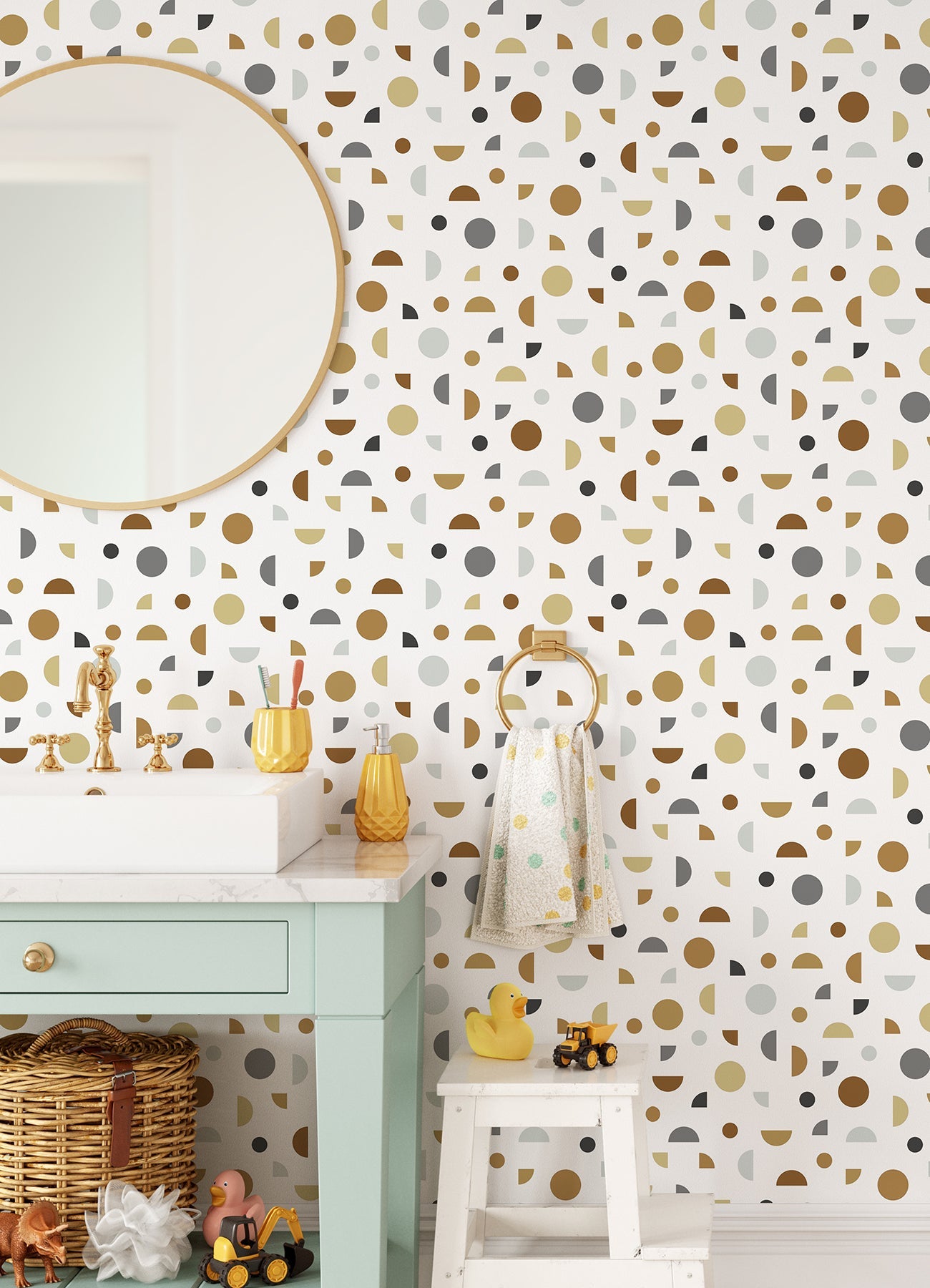 Chesapeake Marilee Neutral Circles Wallpaper, 20.9-in by 33-ft