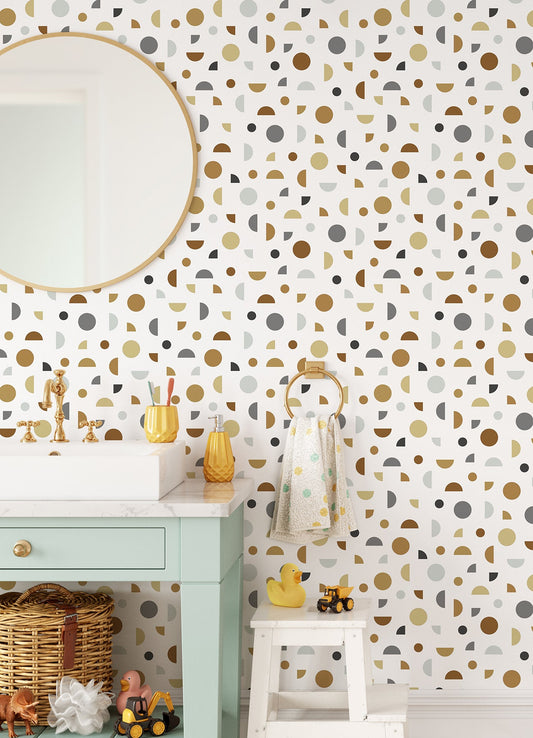 Chesapeake Marilee Neutral Circles Wallpaper, 20.9-in by 33-ft