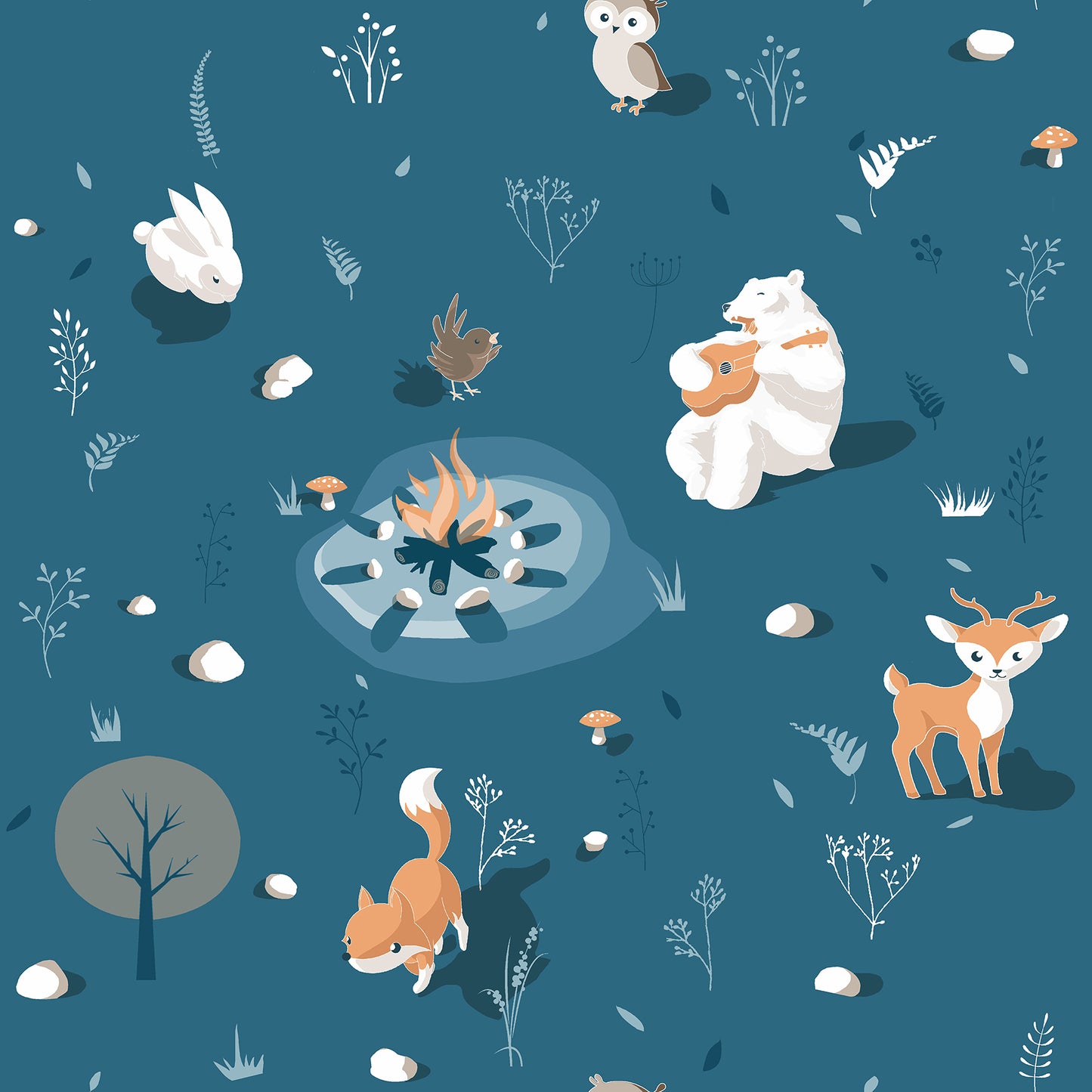 Chesapeake Jesper Blue Campfire Wallpaper, 20.9-in by 33-ft