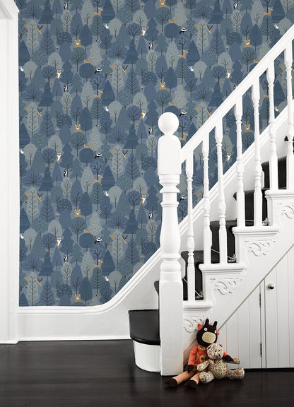 Chesapeake Quillen Indigo Forest Wallpaper, 20.9-in by 33-ft