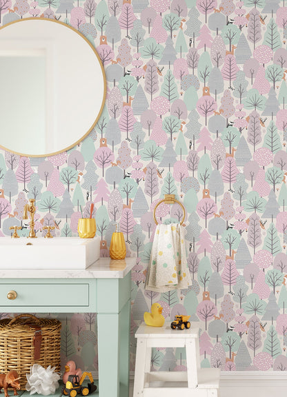 Chesapeake Quillen Pink Forest Wallpaper, 20.9-in by 33-ft