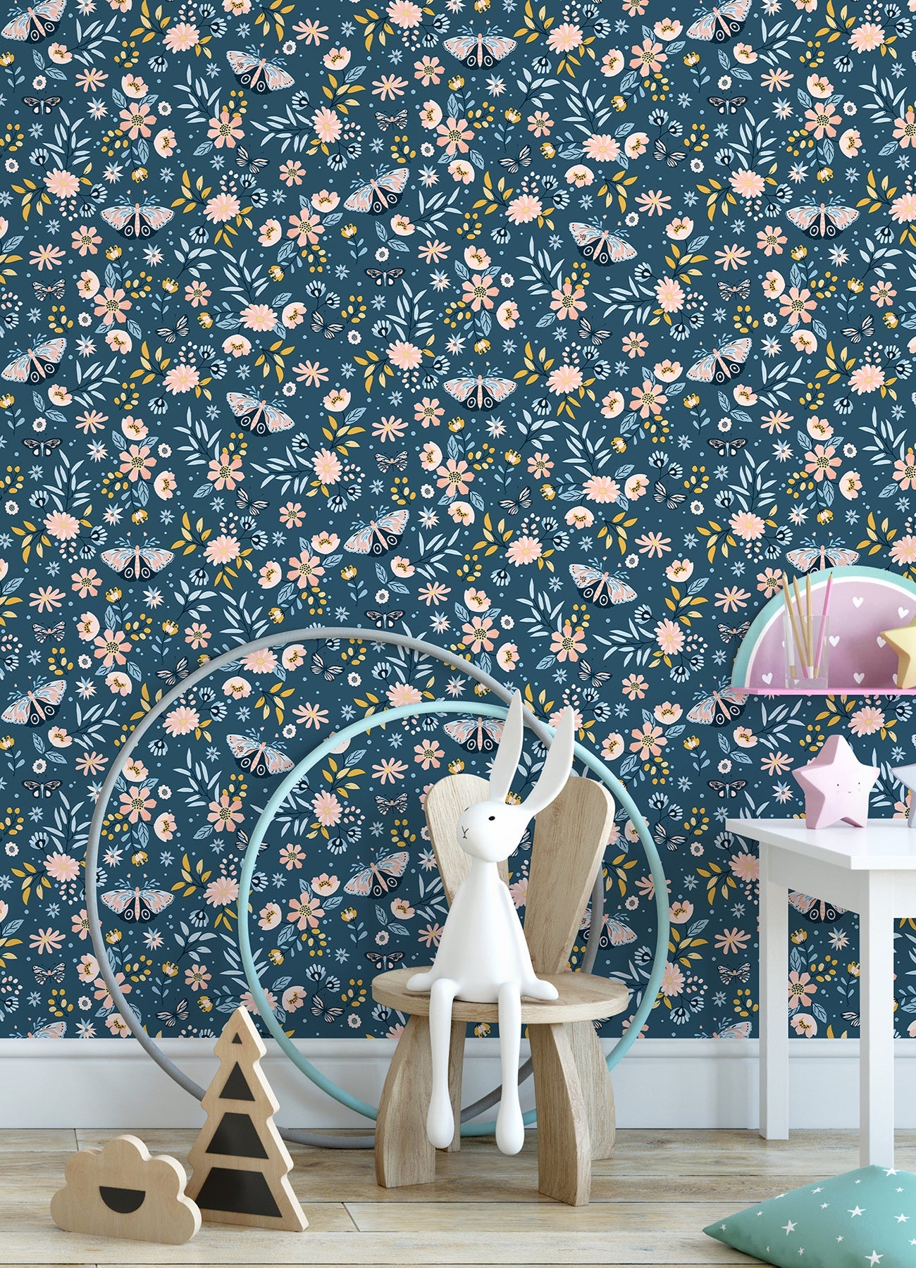 Chesapeake Zev Blue Butterfly Wallpaper, 20.9-in by 33-ft