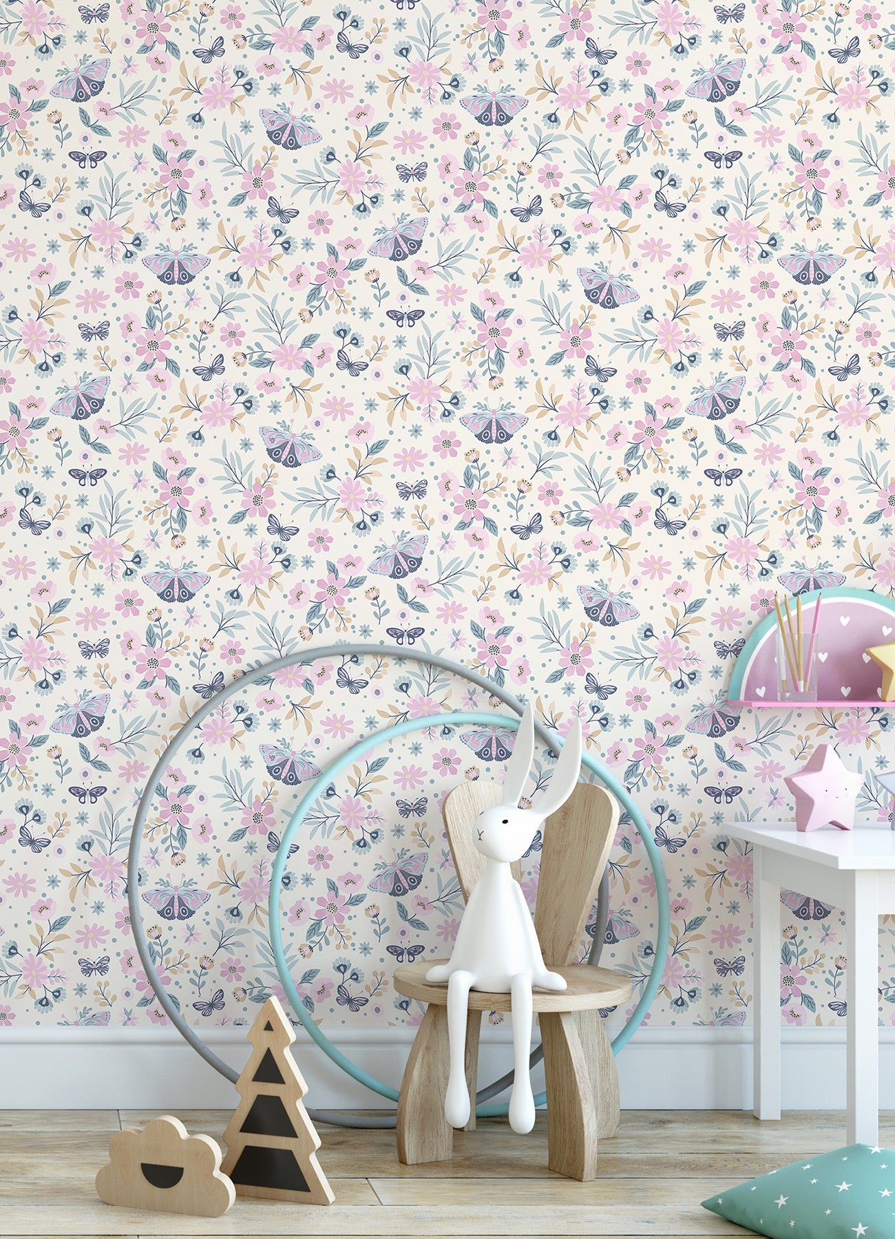 Chesapeake Zev Pink Butterfly Wallpaper, 20.9-in by 33-ft