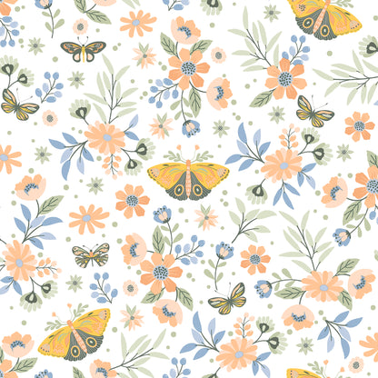 Chesapeake Zev Coral Butterfly Wallpaper, 20.9-in by 33-ft