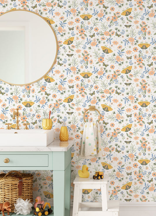 Chesapeake Zev Coral Butterfly Wallpaper, 20.9-in by 33-ft