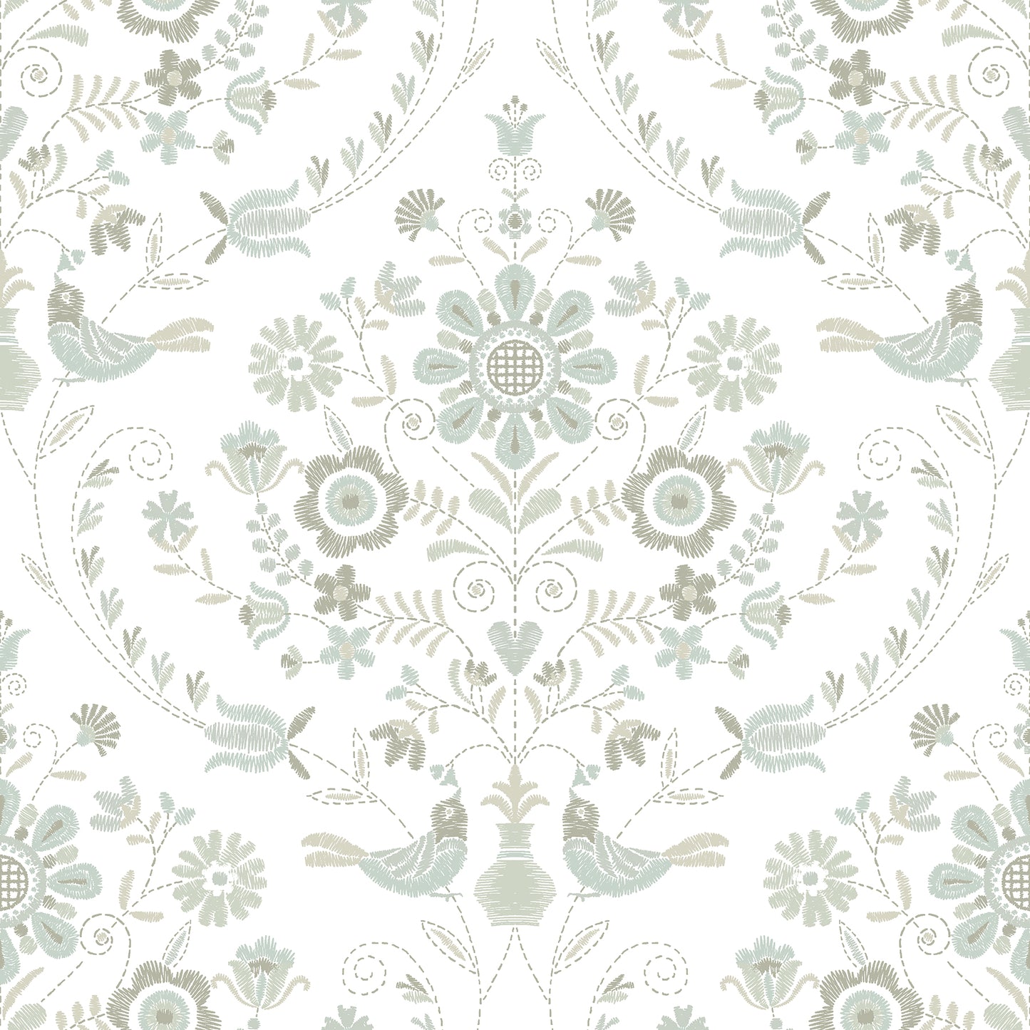 A-Street Prints Britt Neutral Embroidered Damask Wallpaper, 20.5-in by 33-ft