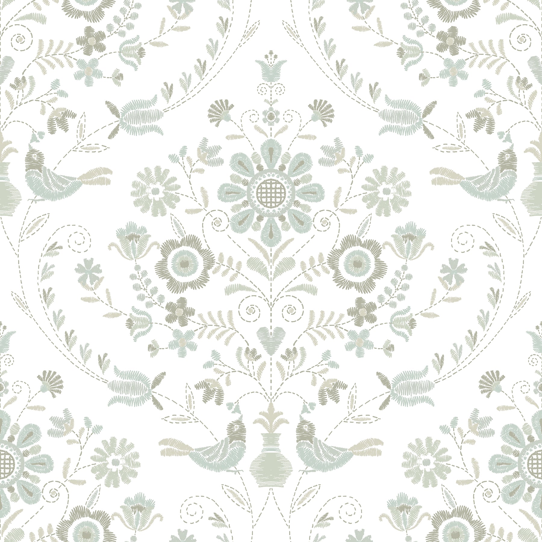 A-Street Prints Britt Neutral Embroidered Damask Wallpaper, 20.5-in by 33-ft