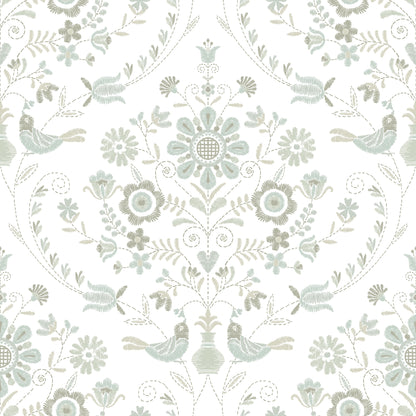 A-Street Prints Britt Neutral Embroidered Damask Wallpaper, 20.5-in by 33-ft