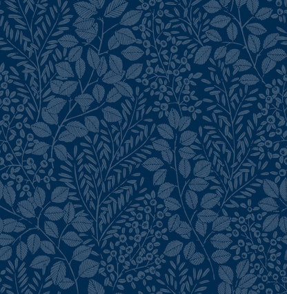 A-Street Prints Elin Blue Berry Botanical Wallpaper, 20.5-in by 33-ft