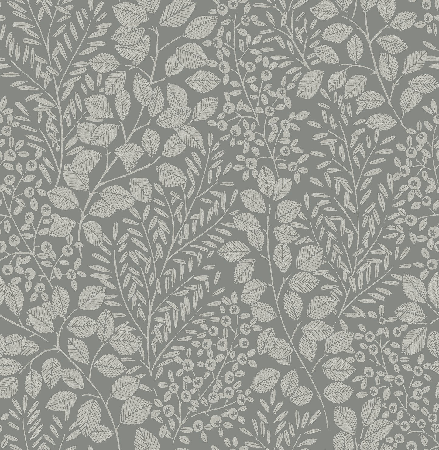 A-Street Prints Elin Charcoal Berry Botanical Wallpaper, 20.5-in by 33-ft