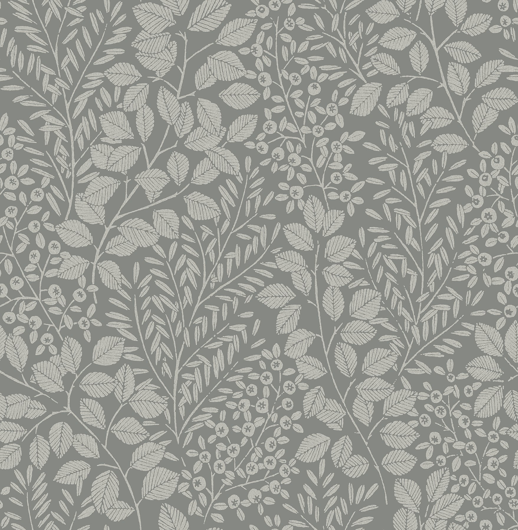 A-Street Prints Elin Charcoal Berry Botanical Wallpaper, 20.5-in by 33-ft