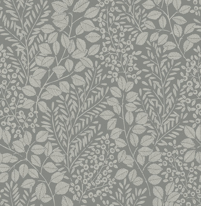 A-Street Prints Elin Charcoal Berry Botanical Wallpaper, 20.5-in by 33-ft