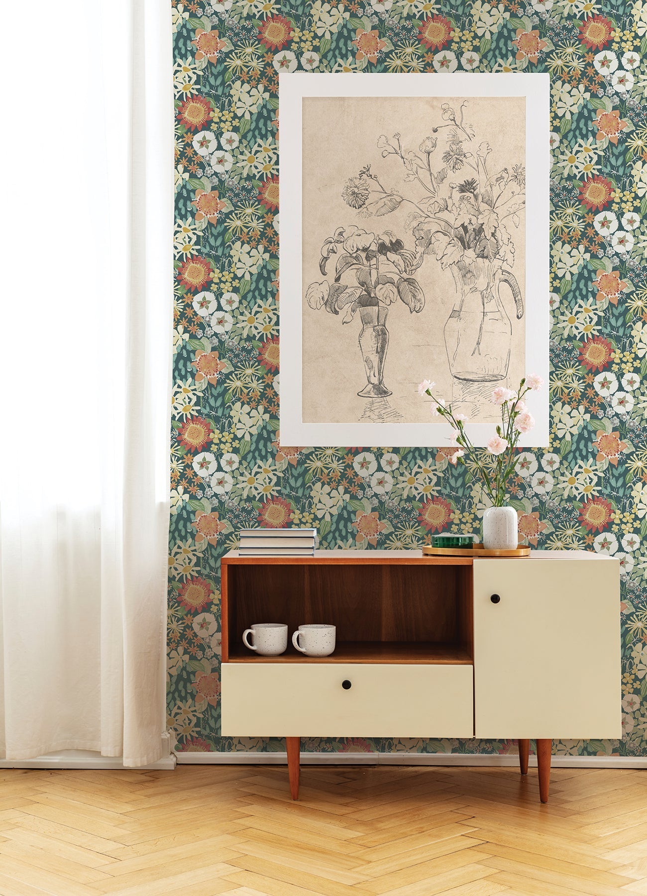 A-Street Prints Karina Teal Wildflower Garden Wallpaper, 20.5-in by 33-ft