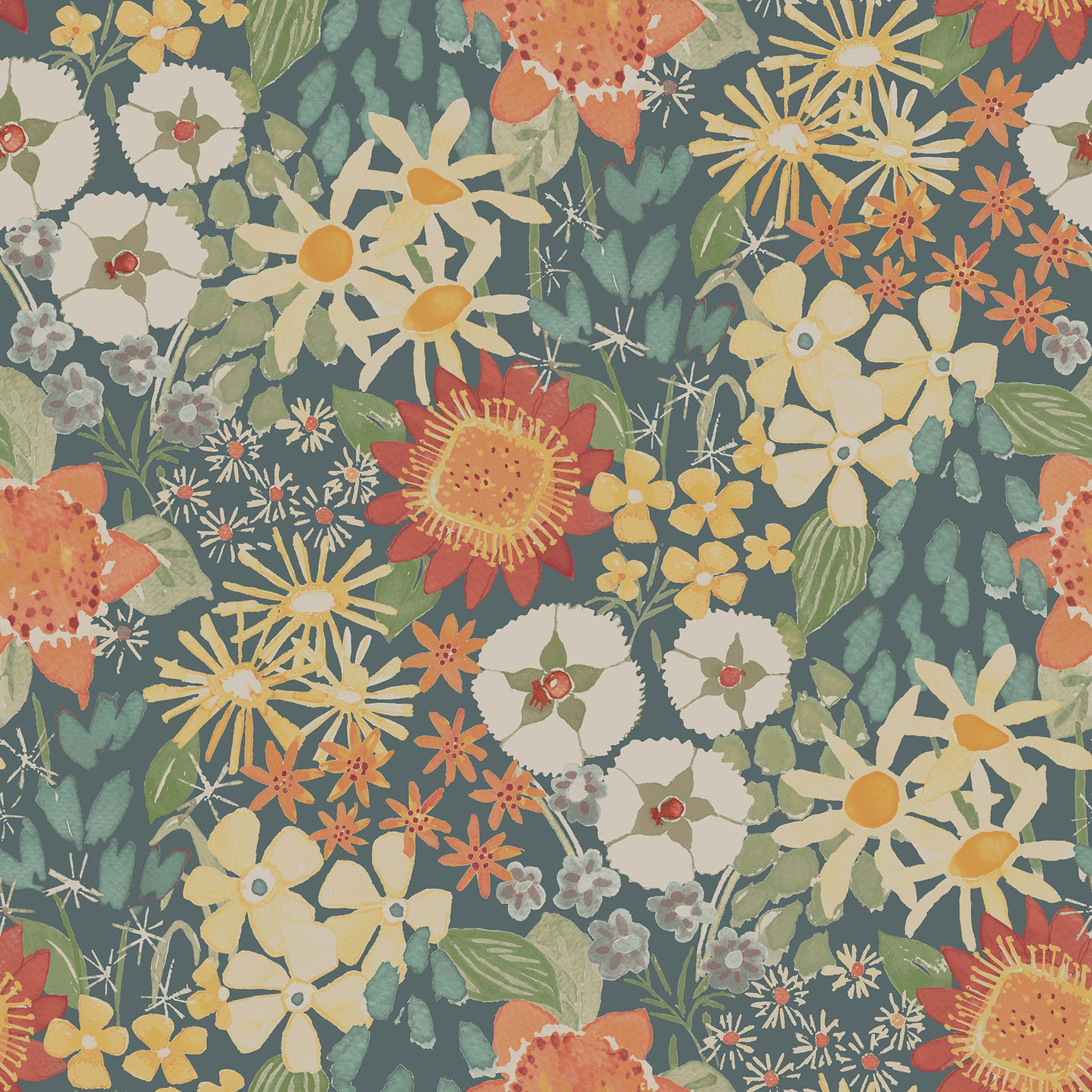 A-Street Prints Karina Teal Wildflower Garden Wallpaper, 20.5-in by 33-ft