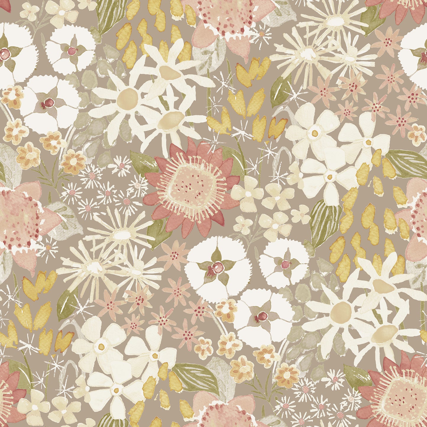 A-Street Prints Karina Neutral Wildflower Garden Wallpaper, 20.5-in by 33-ft