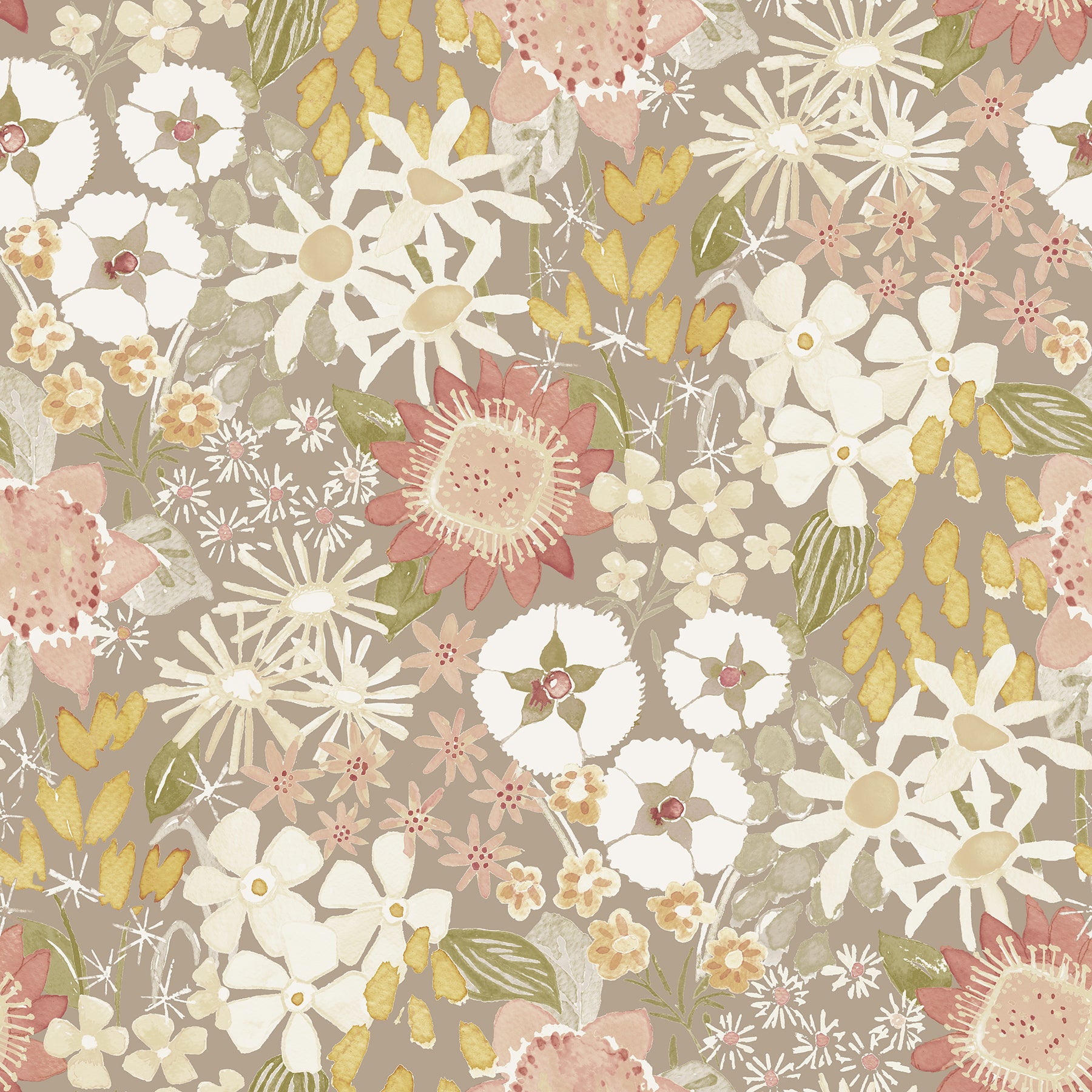 A-Street Prints Karina Neutral Wildflower Garden Wallpaper, 20.5-in by 33-ft