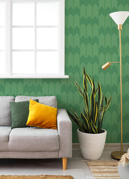 A-Street Prints Nyle Green Chevron Stripes Wallpaper, 20.5-in by 33-ft