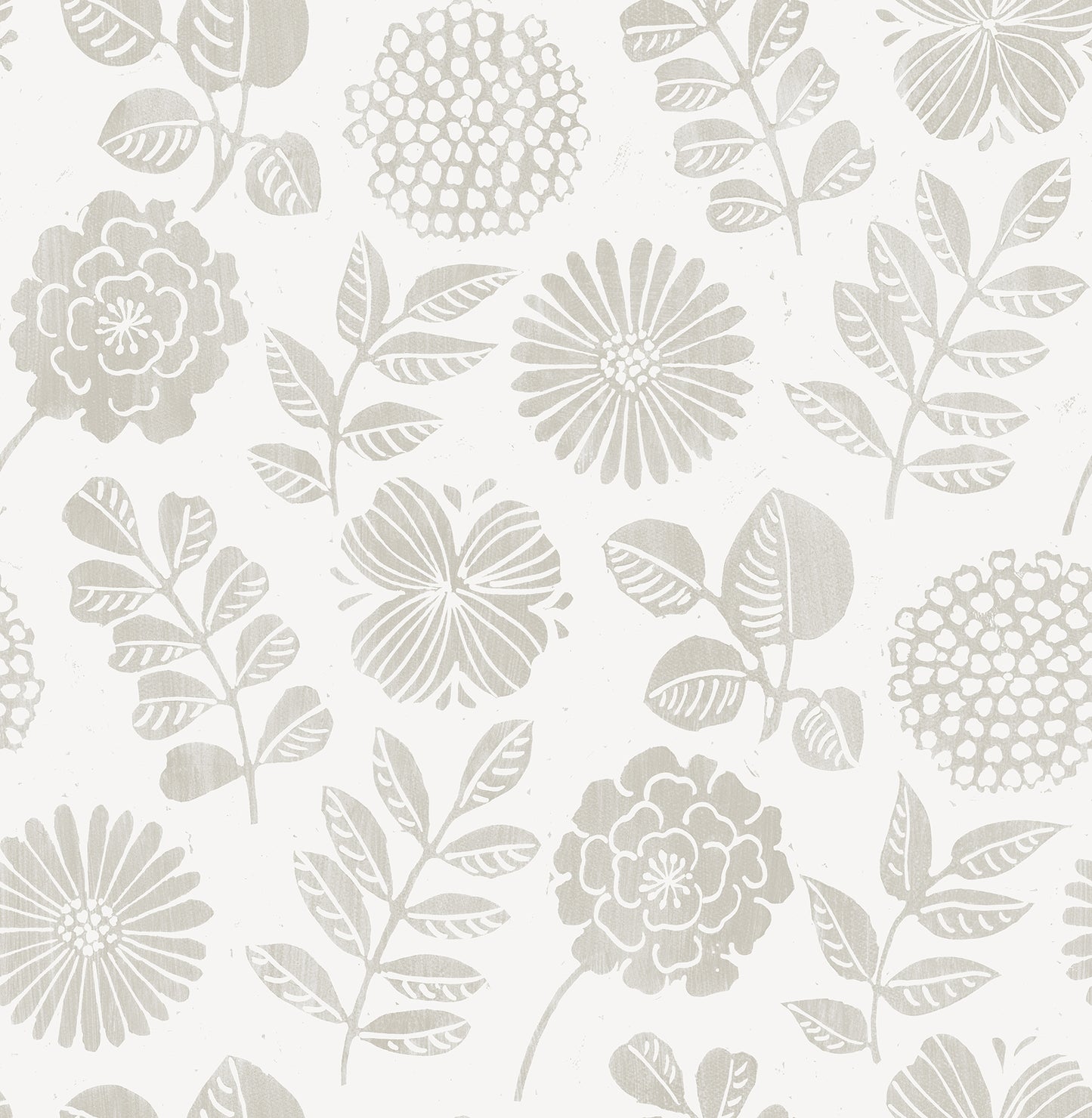 A-Street Prints Inge Light Grey Floral Block Print Wallpaper, 20.5-in by 33-ft