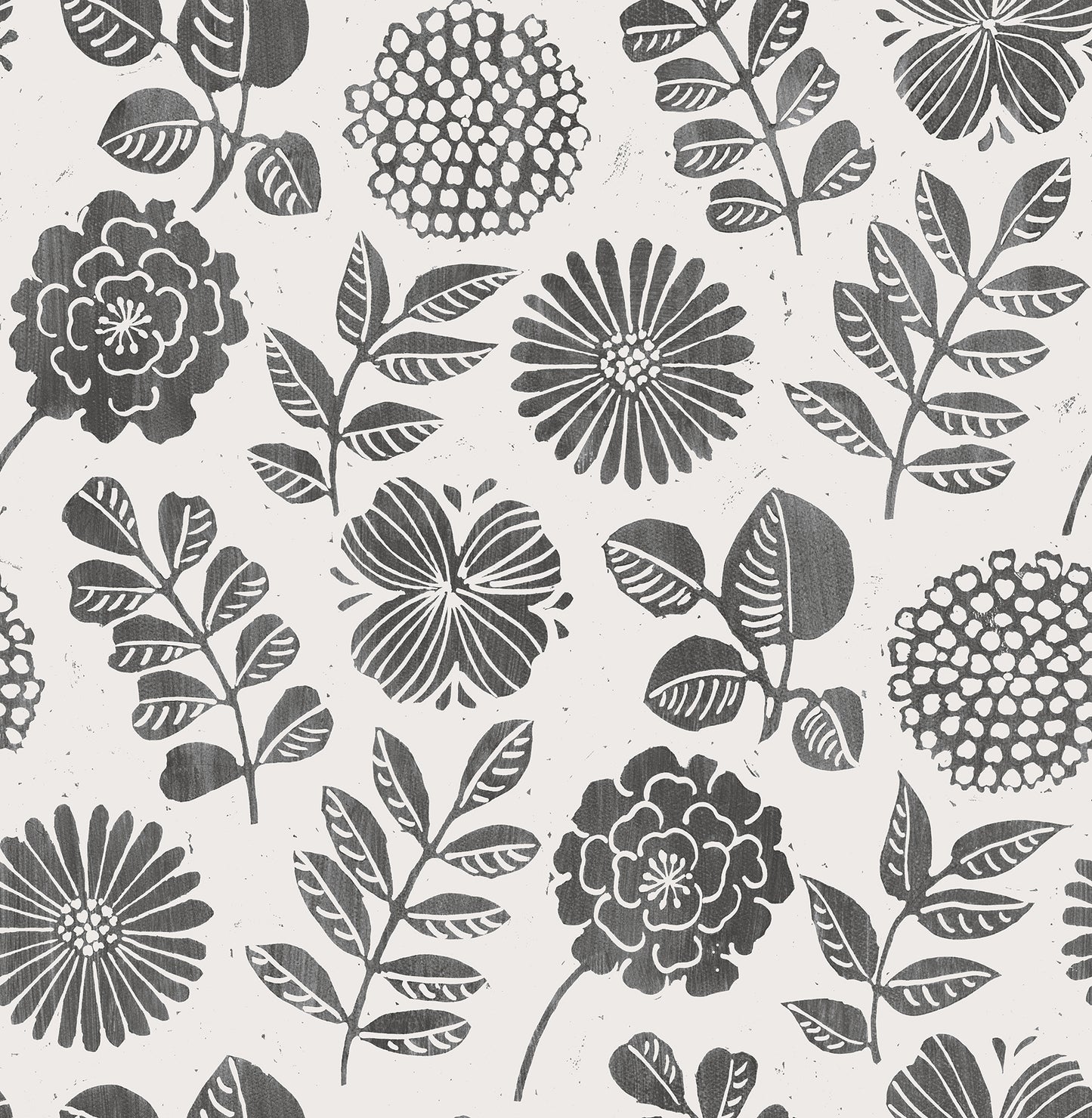 A-Street Prints Inge Black Floral Block Print Wallpaper, 20.5-in by 33-ft