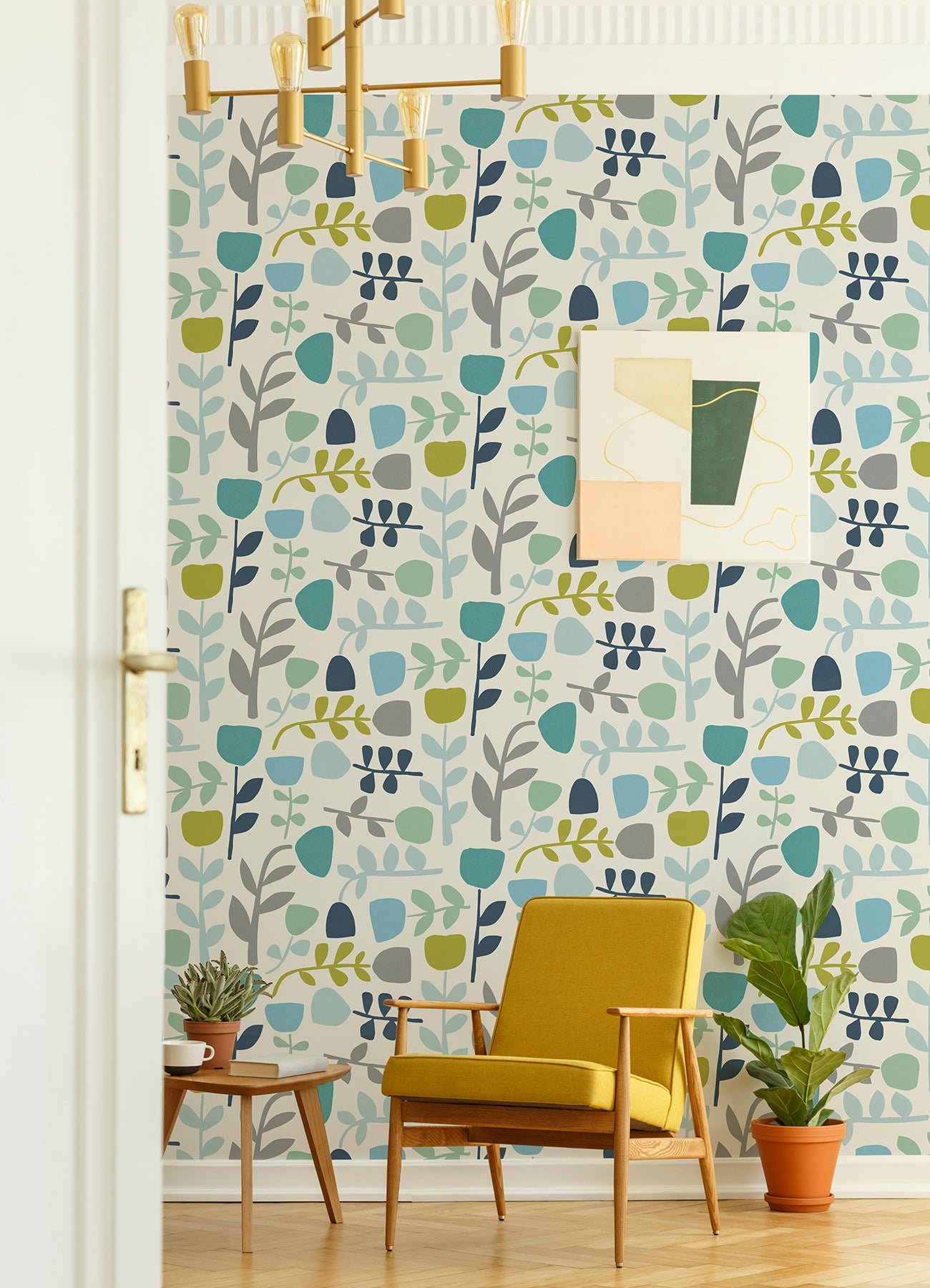 A-Street Prints Juni Teal Abstract Tulips Wallpaper, 20.5-in by 33-ft