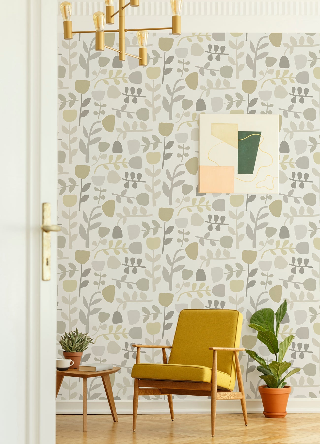 A-Street Prints Juni Neutral Abstract Tulips Wallpaper, 20.5-in by 33-ft