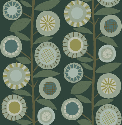 A-Street Prints Sisu Evergreen Floral Geometric Wallpaper, 20.5-in by 33-ft