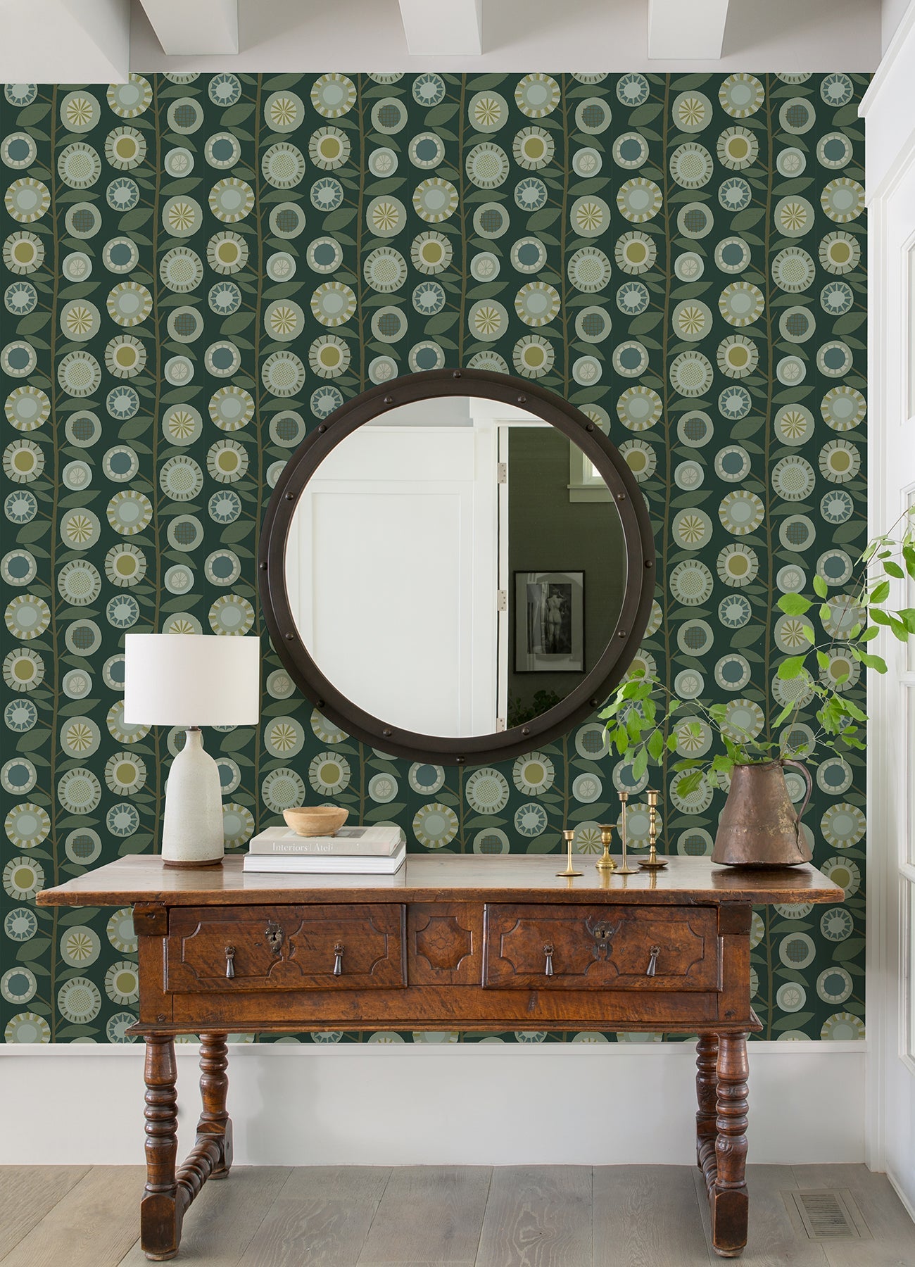 A-Street Prints Sisu Evergreen Floral Geometric Wallpaper, 20.5-in by 33-ft