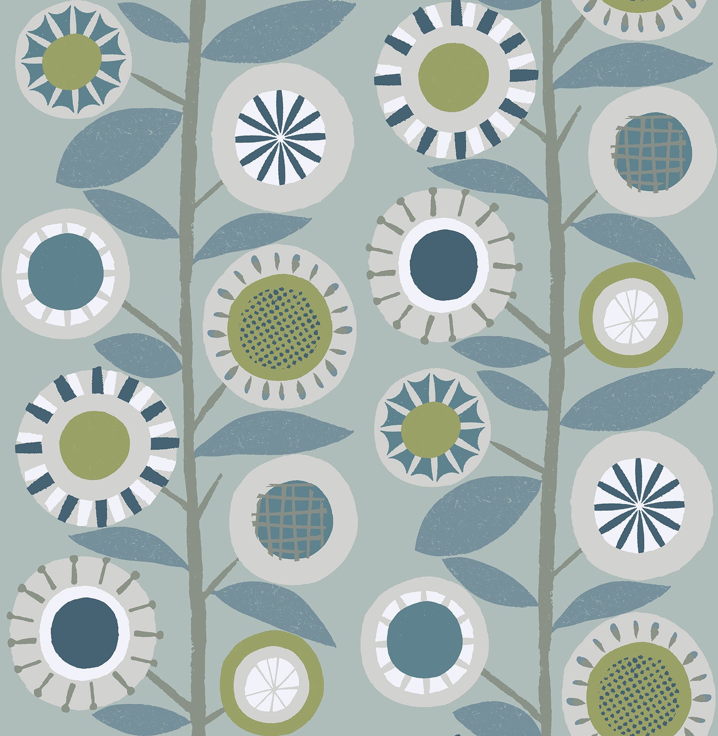 A-Street Prints Sisu Light Blue Floral Geometric Wallpaper, 20.5-in by 33-ft