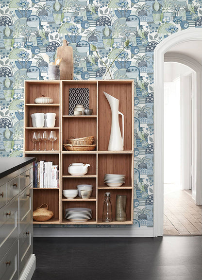 A-Street Prints Fika Blue Blissful Birds & Blooms Wallpaper, 20.5-in by 33-ft