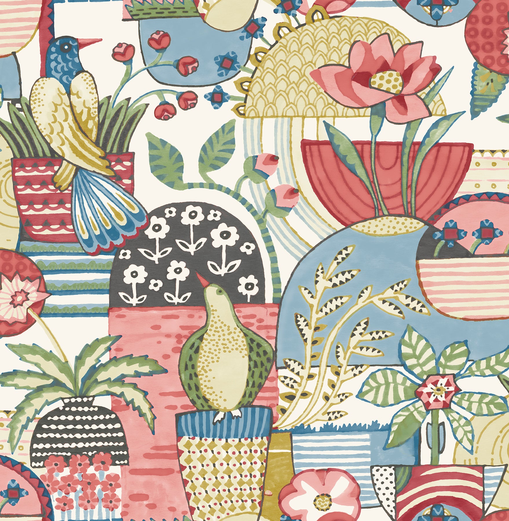 A-Street Prints Fika Rose Blissful Birds & Blooms Wallpaper, 20.5-in by 33-ft