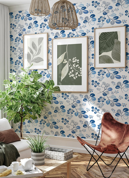 A-Street Prints Jonah Blue Leaf Trail Wallpaper, 20.5-in by 33-ft