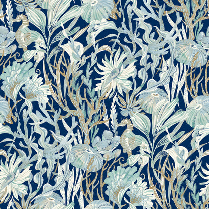 Chesapeake Kelp Garden Navy Tropical Reef Wallpaper, 20.5-in by 33-ft