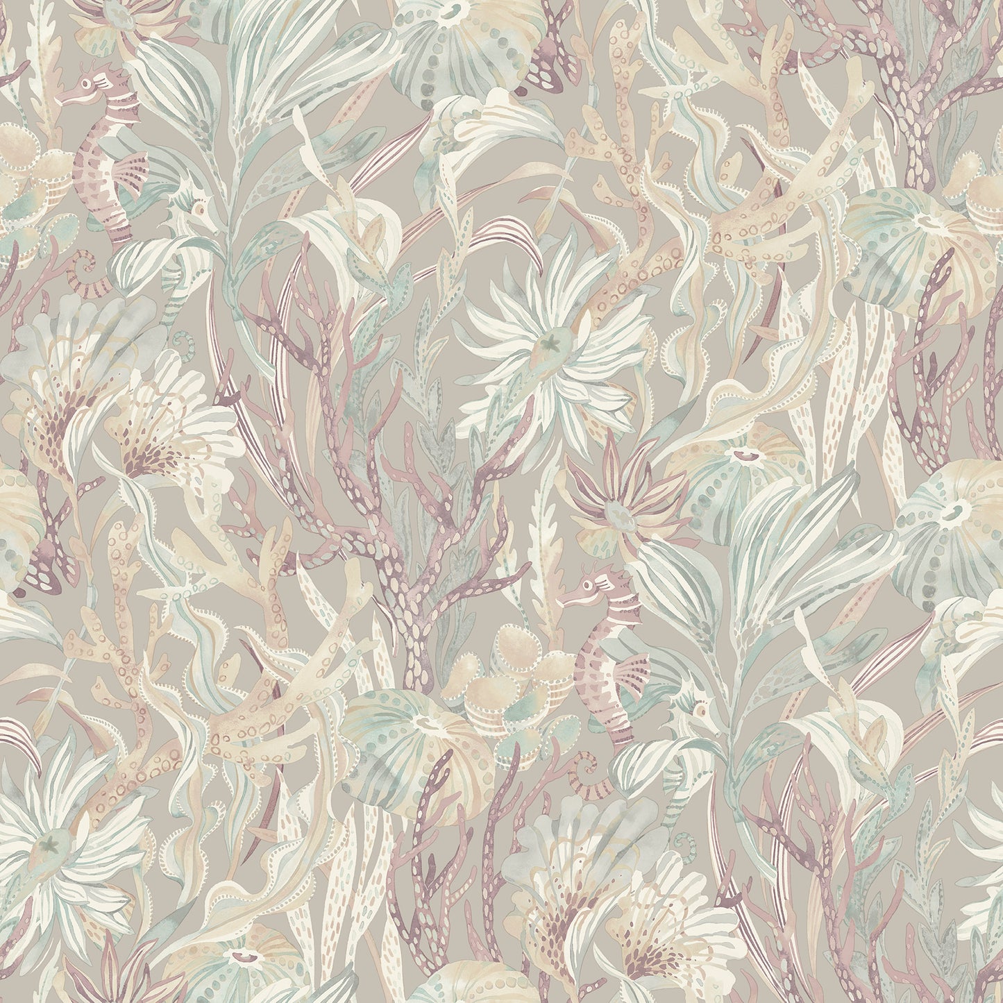 Chesapeake Kelp Garden Mauve Tropical Reef Wallpaper, 20.5-in by 33-ft