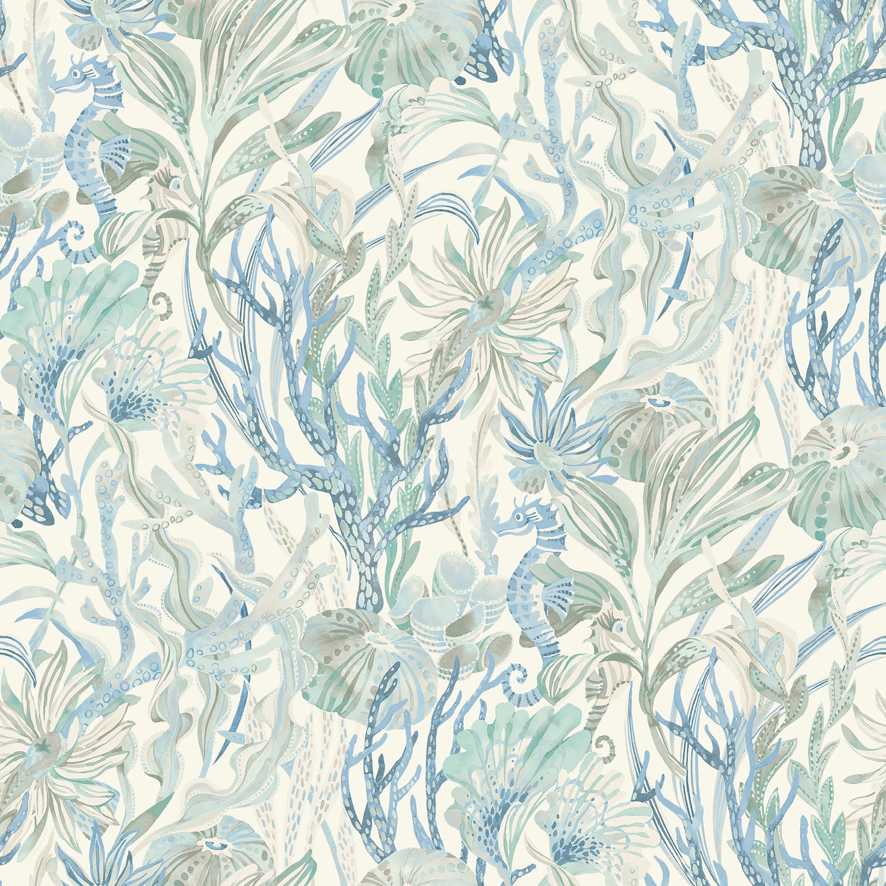 Chesapeake Kelp Garden Light Blue Tropical Reef Wallpaper, 20.5-in by 33-ft