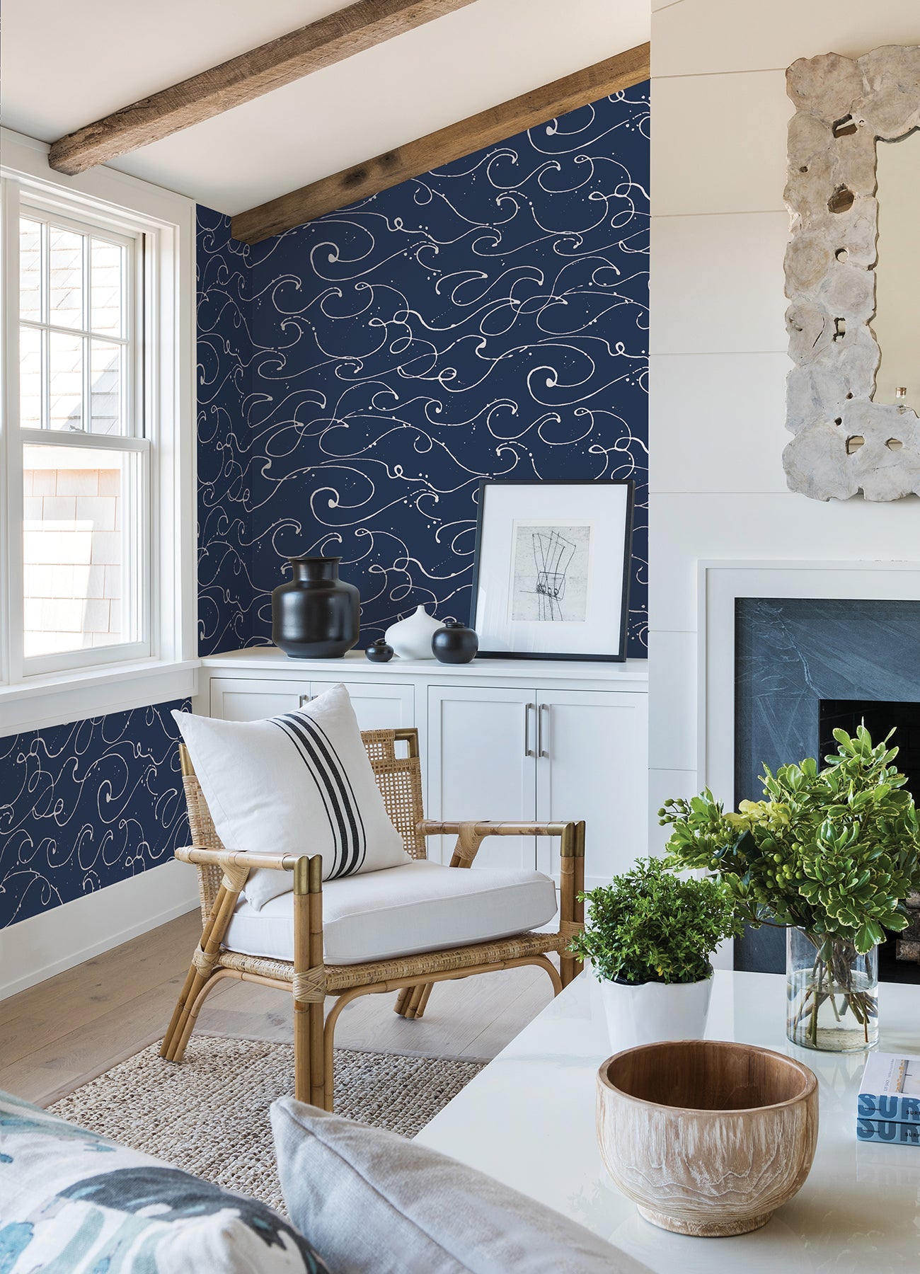 Chesapeake Kuroshio Navy Ocean Wave Wallpaper, 20.5-in by 33-ft