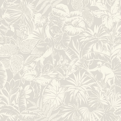 Chesapeake Corcovado Grey Jungle Jamboree Wallpaper, 20.5-in by 33-ft