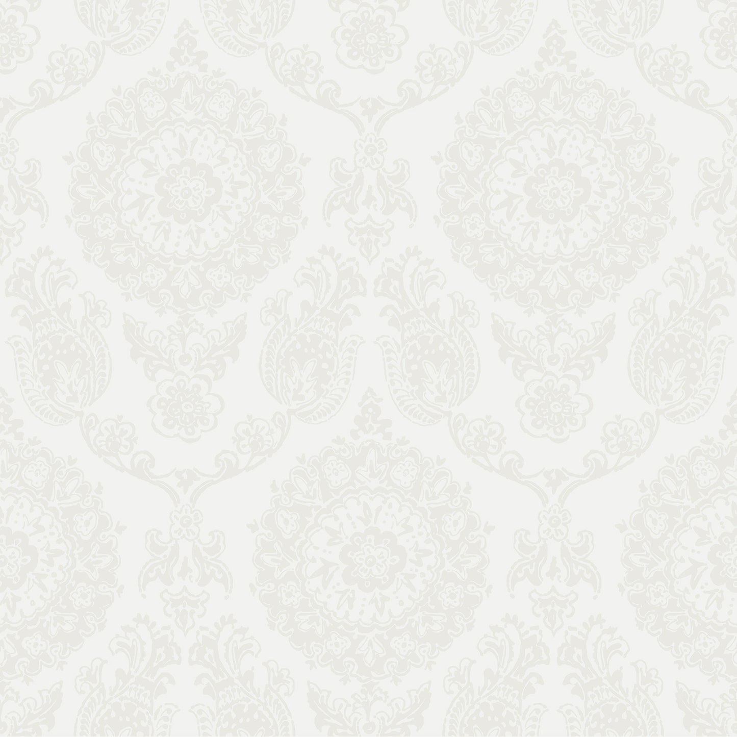 Chesapeake Helm Damask White Floral Medallion Wallpaper, 20.5-in by 33-ft