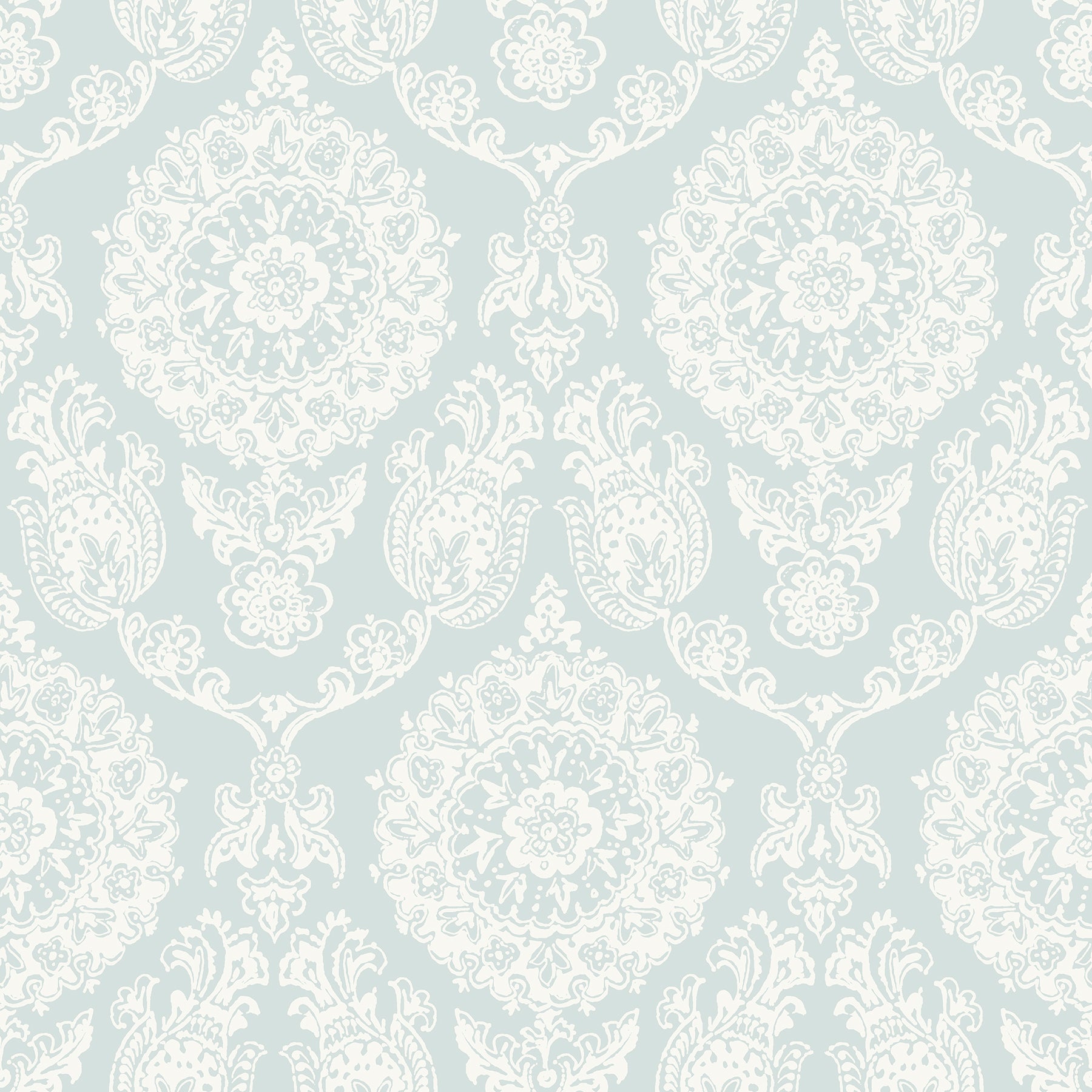 Chesapeake Helm Damask Aqua Floral Medallion Wallpaper, 20.5-in by 33-ft