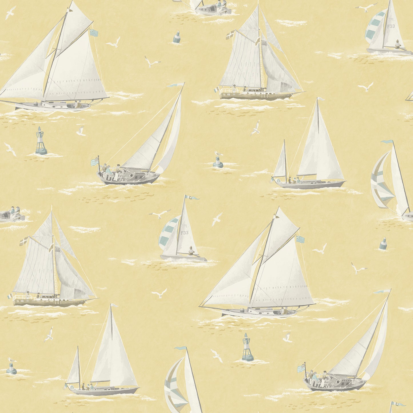 Chesapeake Leeward Yellow Sailboat Wallpaper, 20.5-in by 33-ft